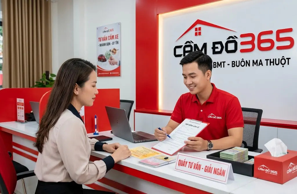 Khách hàng được tư vấn cavet xe có cầm được không tại quầy Cầm Đồ 365 BMT
