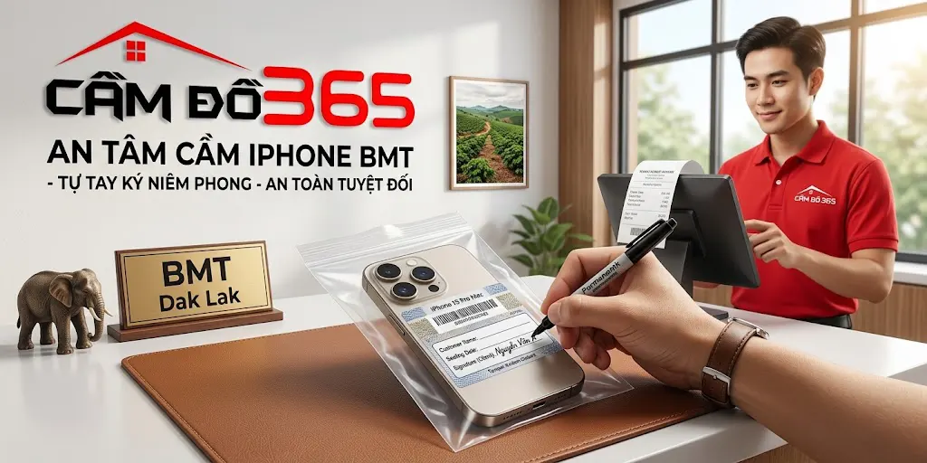 Khách hàng tự tay ký niêm phong khi cầm iPhone BMT tại Cầm Đồ 365