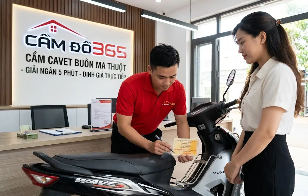 Nhân viên Cầm Đồ 365 đang kiểm tra tình trạng xe để định giá giải ngân cho khách hàng