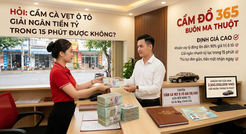 Dịch vụ cầm cà vẹt ô tô giải ngân tiền tỷ trong 15 phút tại Cầm Đồ 365