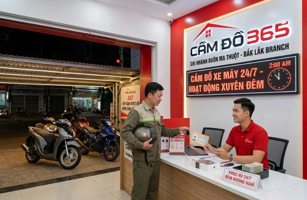Tiệm cầm đồ xe máy 24/7 BMT hoạt động xuyên đêm tại Cầm Đồ 365