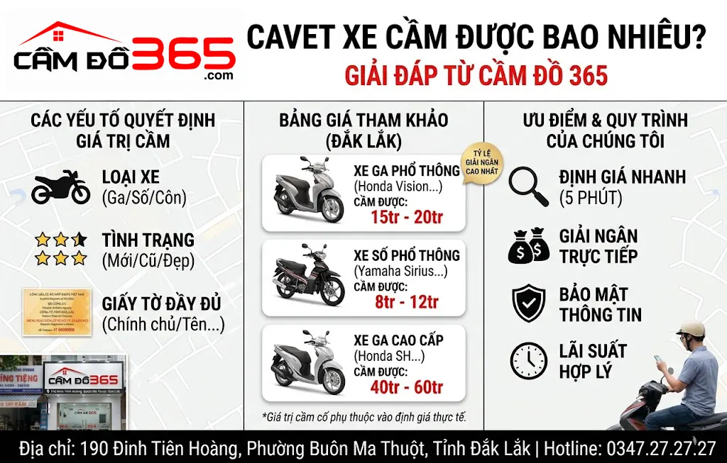 Cavet xe cầm được bao nhiêu - Giải đáp từ hệ thống Cầm Đồ 365